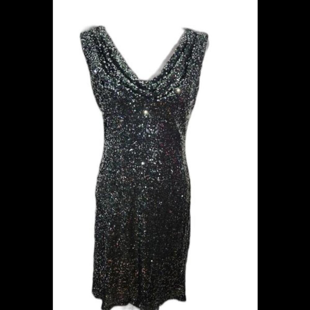 (Gb14) Badgley Mischka Sheath Dress Green & Metallic, Sz 14
